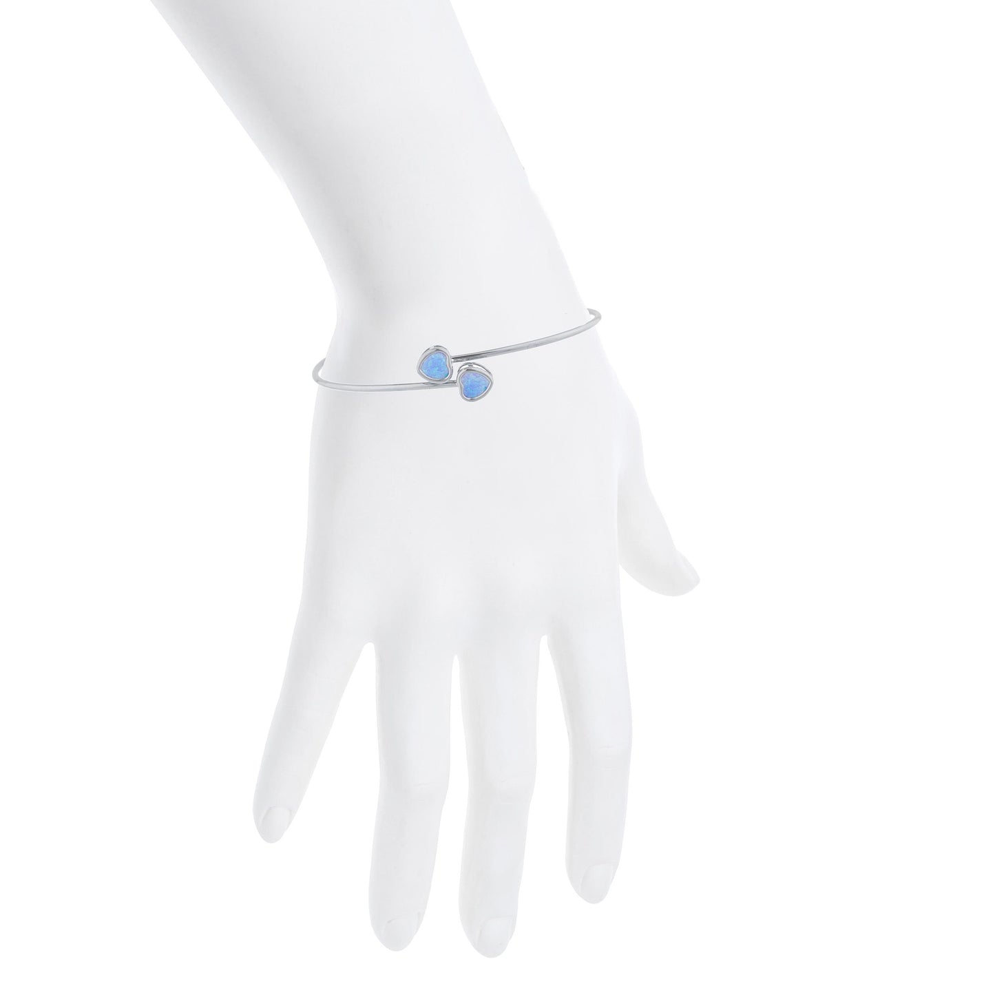 Blue Opal Heart Bezel Bangle Bracelet .925 Sterling Silver