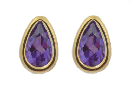14Kt Yellow Gold Alexandrite Pear Bezel Stud Earrings
