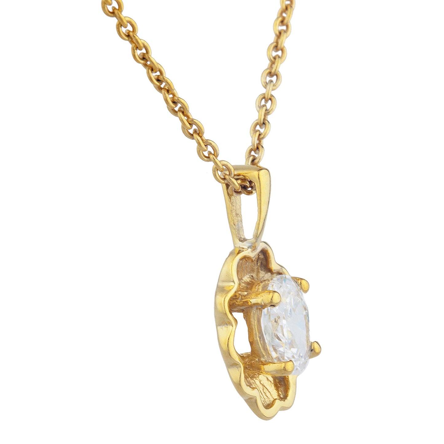 14Kt Yellow Gold Plated White Sapphire Oval Design Pendant