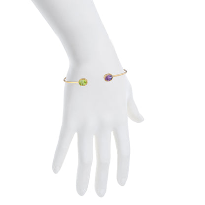 Amethyst & Peridot Diamond Bangle Oval Bracelet 14Kt Yellow Gold Plated Over .925 Sterling Silver