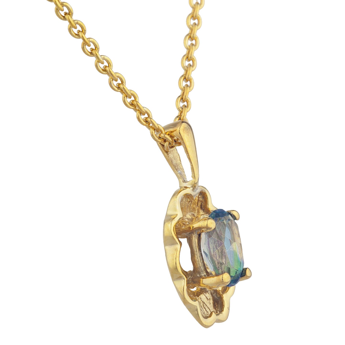 14Kt Yellow Gold Plated Natural Blue Mystic Topaz Oval Design Pendant