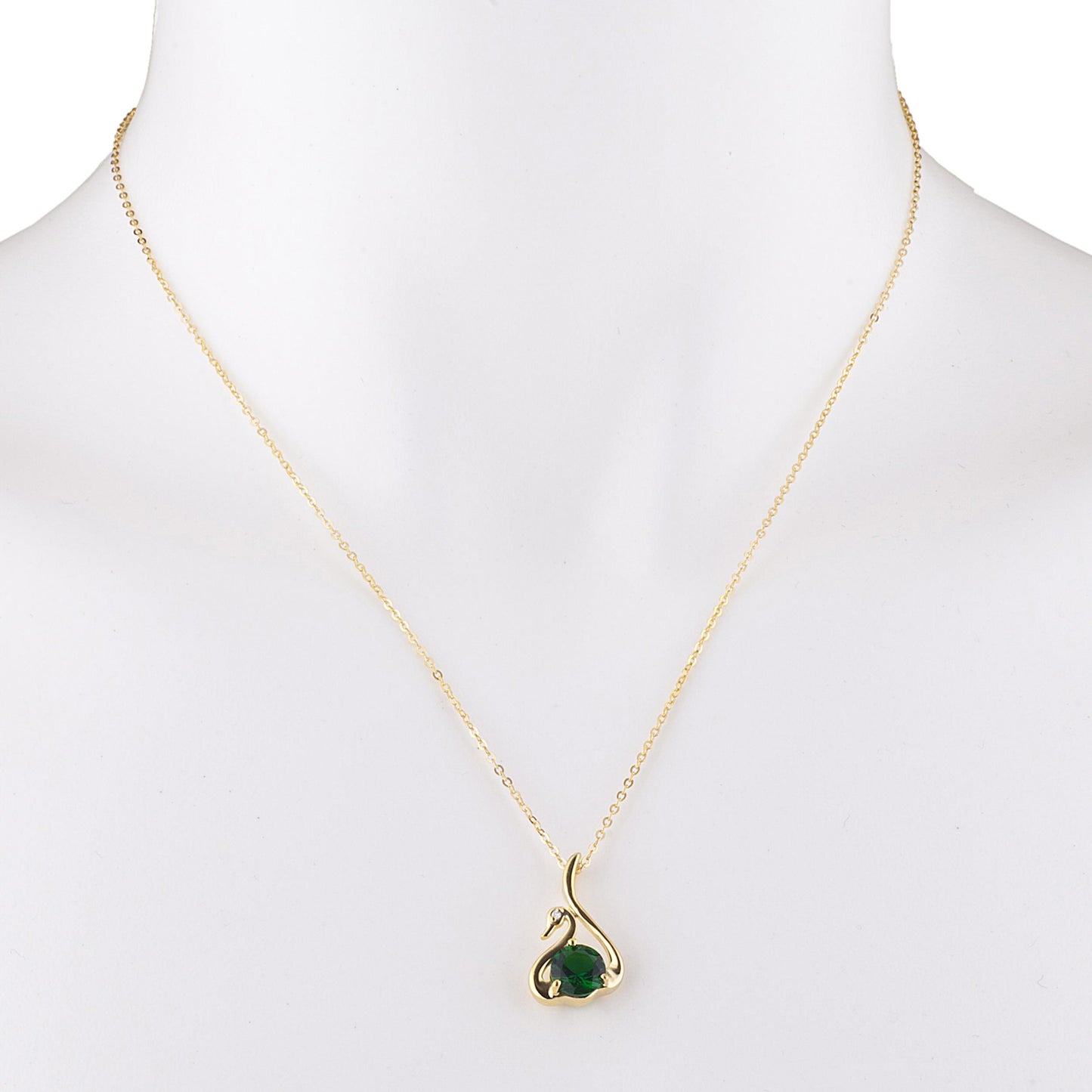 14Kt Yellow Gold Plated Emerald & Diamond Swan Pendant