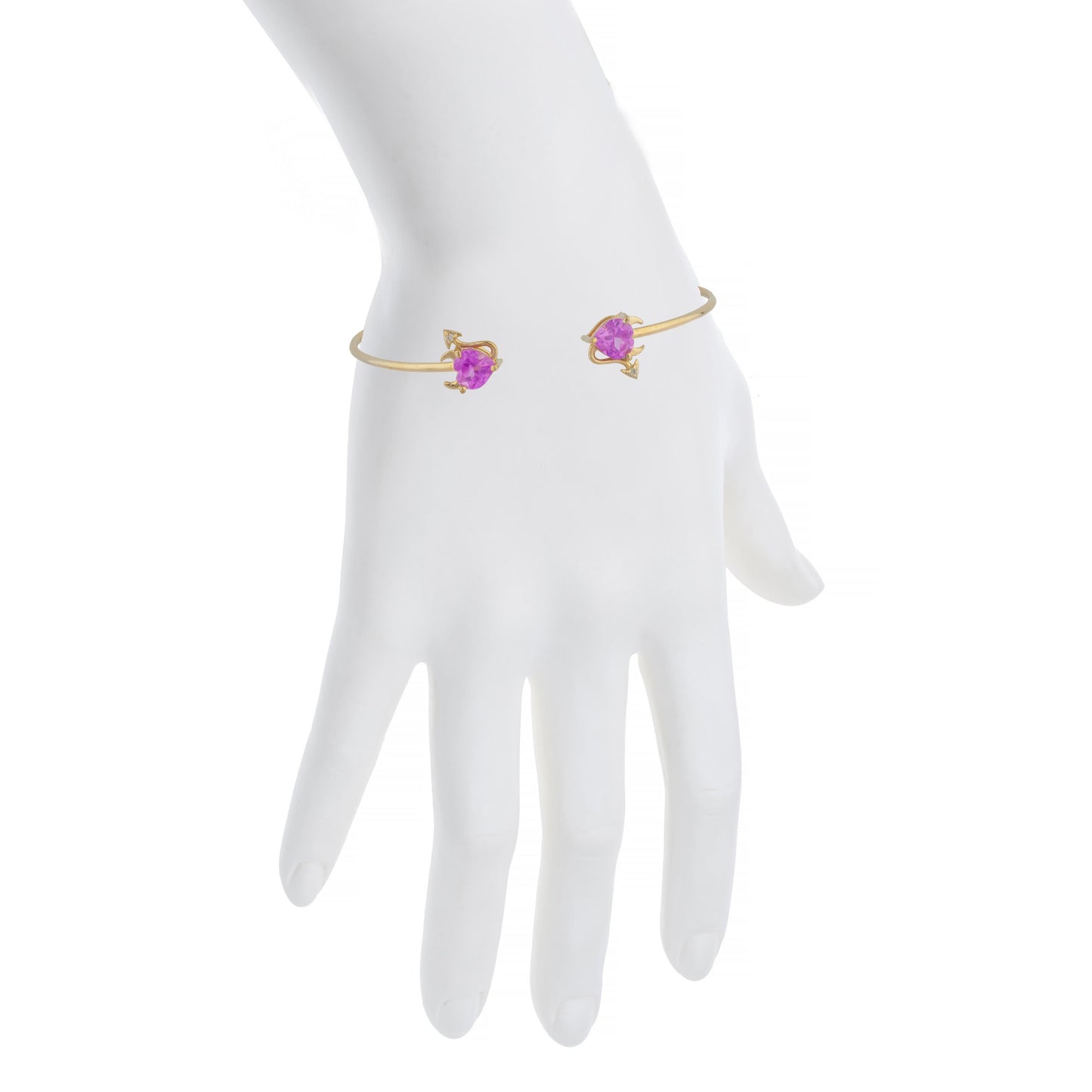 Pink Sapphire & Diamond Devil Heart Bangle Bracelet 14Kt Yellow Gold Rose Gold Silver