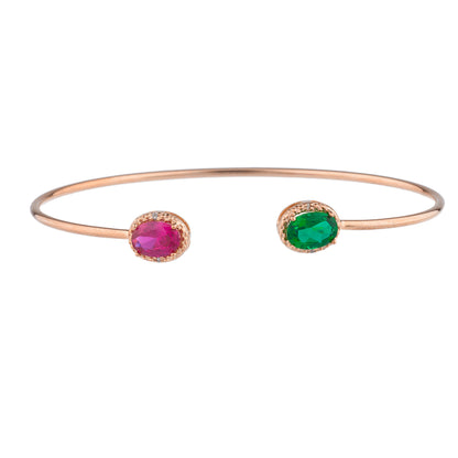 Created Ruby & Emerald Diamond Bangle Oval Bracelet 14Kt Rose Gold Plated Over .925 Sterling Silver