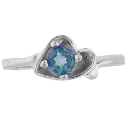 14Kt Gold Natural Blue Mystic Topaz Round Heart Ring