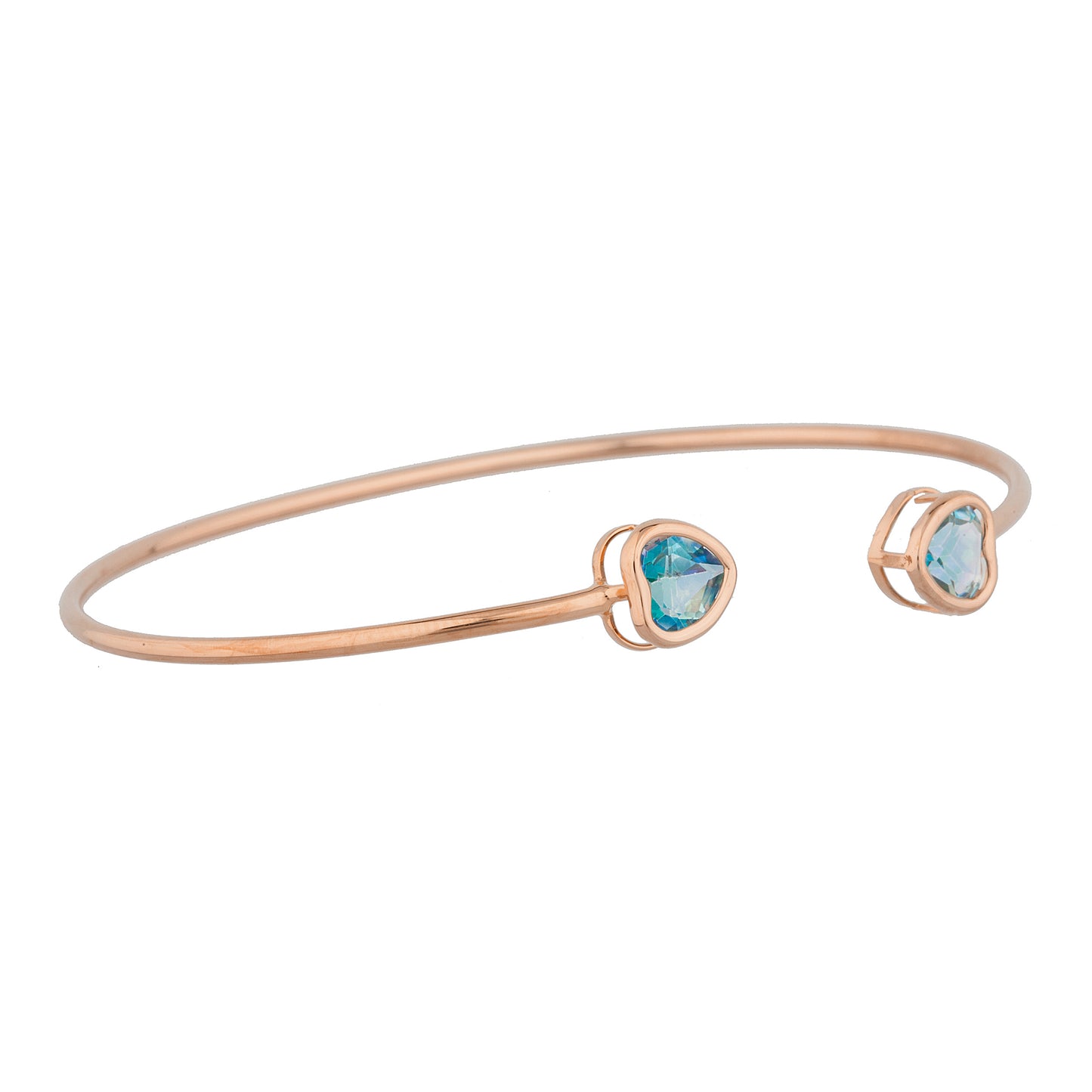 14Kt Rose Gold Plated Natural Blue Mystic Topaz Heart Bezel Bangle Bracelet