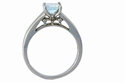 0.50 Ct Genuine Aquamarine & Diamond Princess Cut Ring .925 Sterling Silver Rhodium Finish