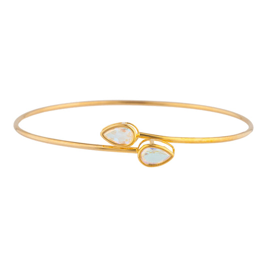 14Kt Yellow Gold Plated Natural Mercury Mist Mystic Topaz Pear Bezel Bangle Bracelet