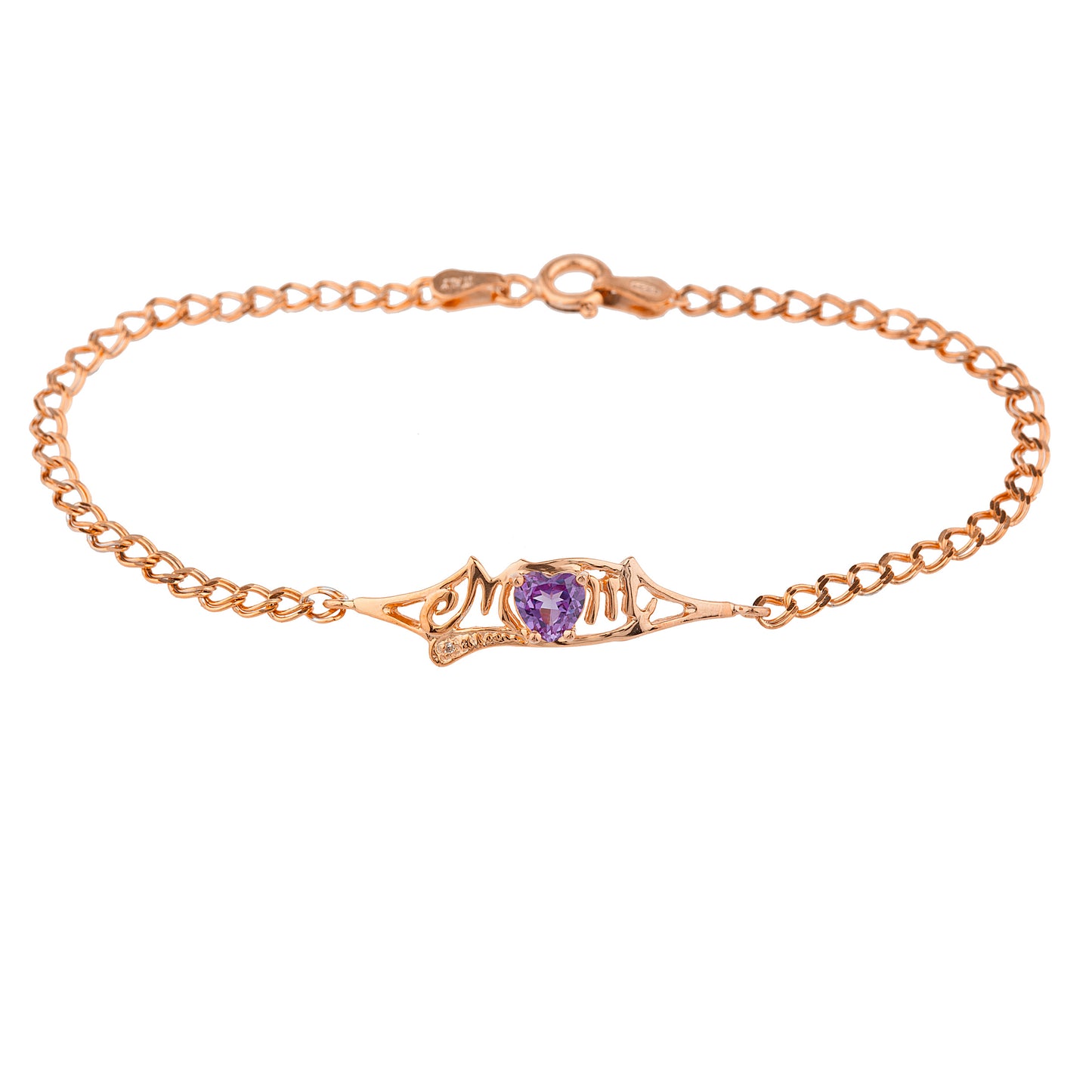 Alexandrite & Diamond Heart Mom Bracelet 14Kt Rose Gold Plated Over .925 Sterling Silver