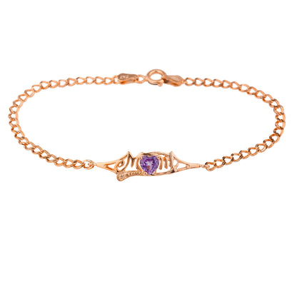 Alexandrite & Diamond Heart Mom Bracelet 14Kt Rose Gold Plated Over .925 Sterling Silver