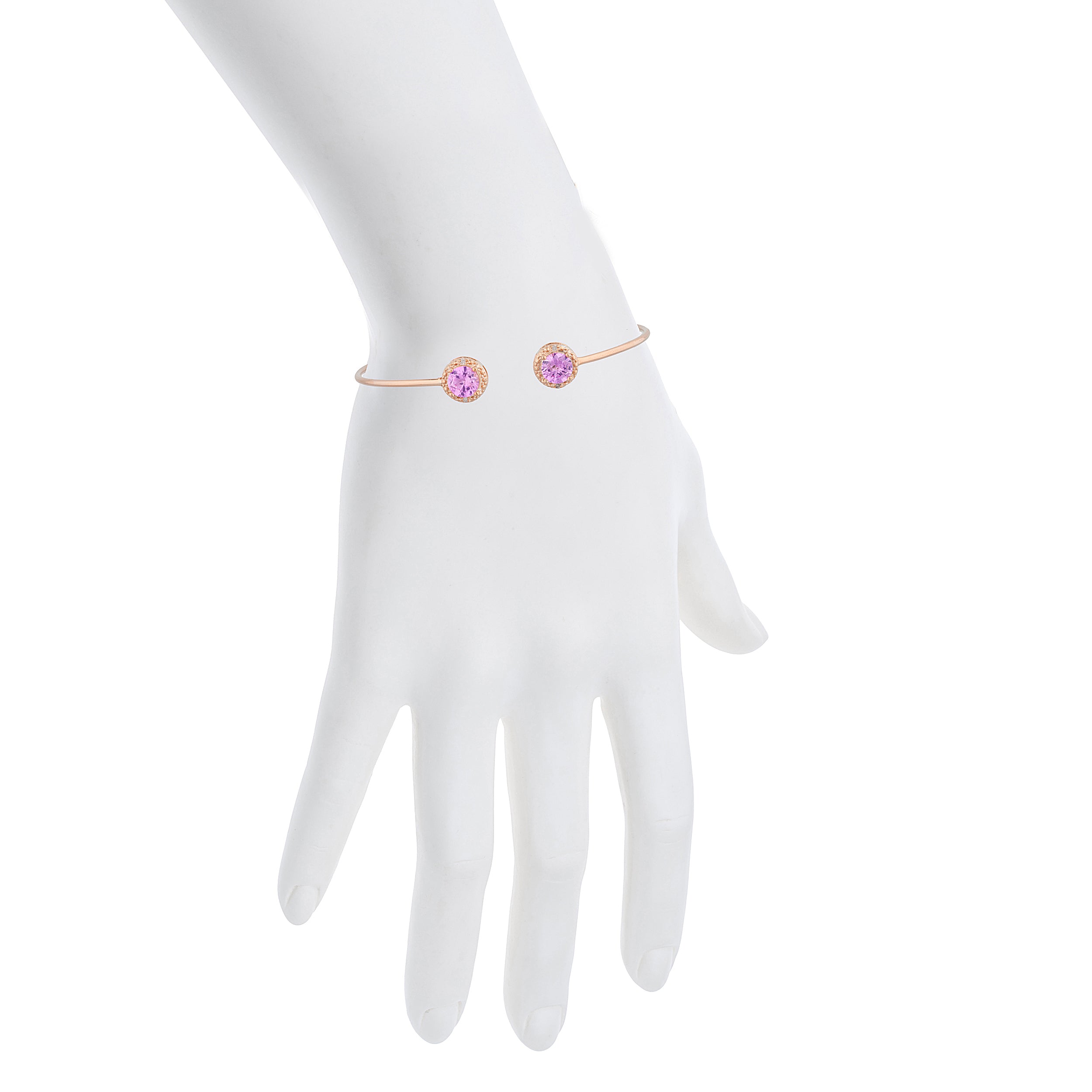 14Kt Gold Pink Sapphire & Diamond Round Bangle Bracelet