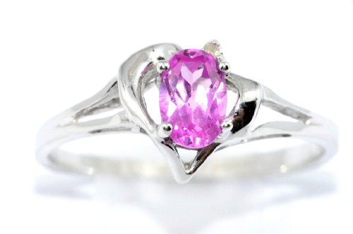 0.50 Ct Pink Sapphire & Diamond Oval Heart Ring .925 Sterling Silver Rhodium Finish