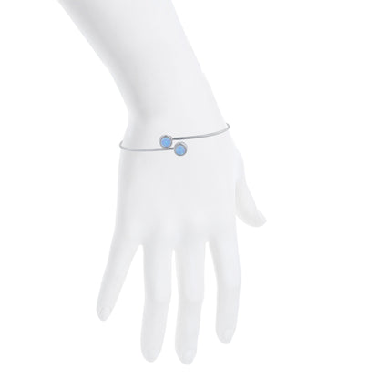 Blue Opal Round Bezel Bangle Bracelet .925 Sterling Silver