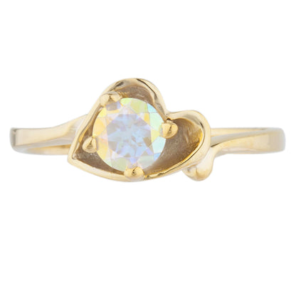 14Kt Gold Natural Mercury Mist Mystic Topaz Round Heart Ring