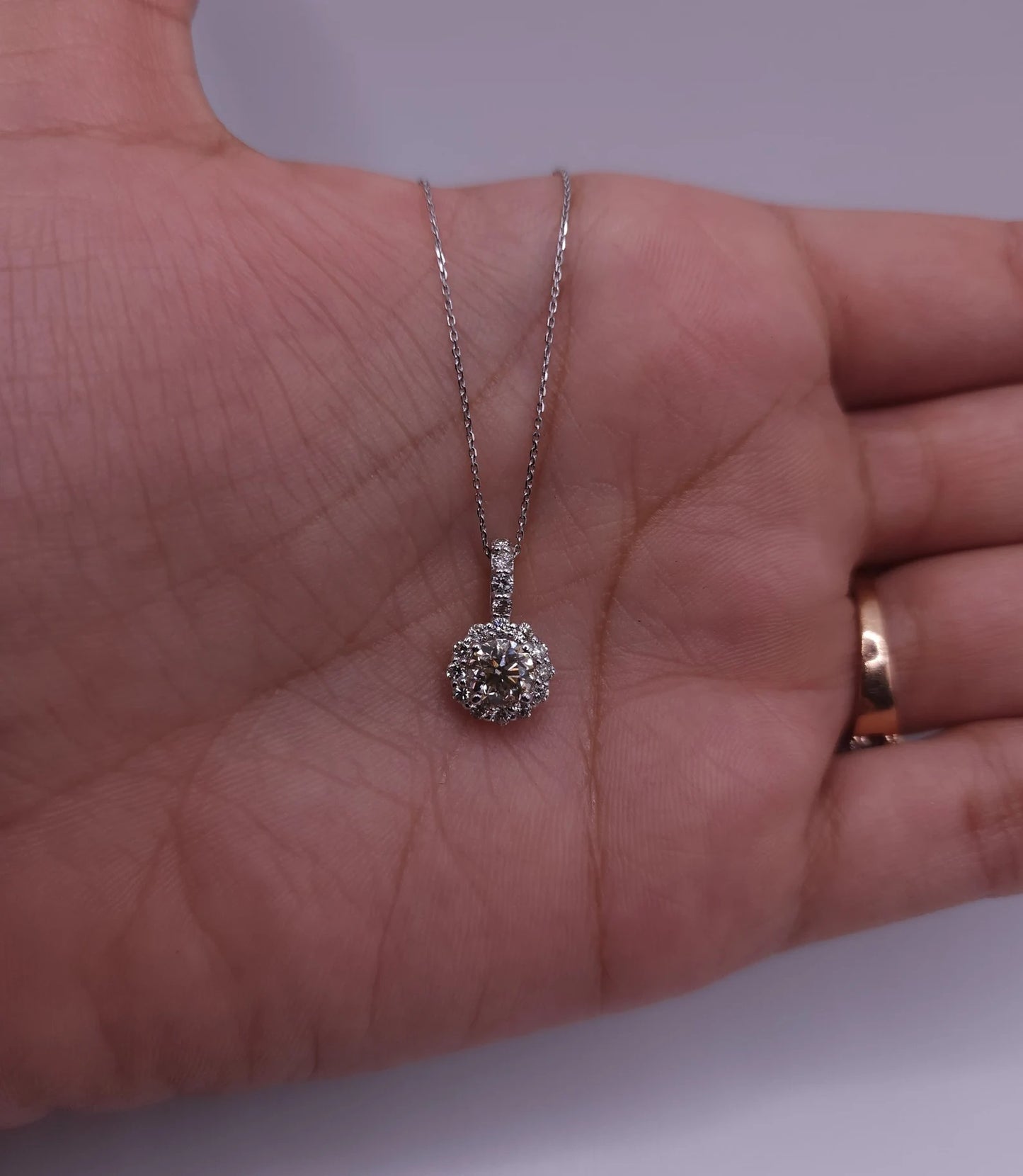 14Kt Gold 0.98 Ct Diamond Halo Pendant Necklace