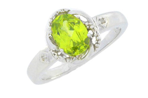 2 Ct Peridot & Diamond Oval Ring .925 Sterling Silver Rhodium Finish