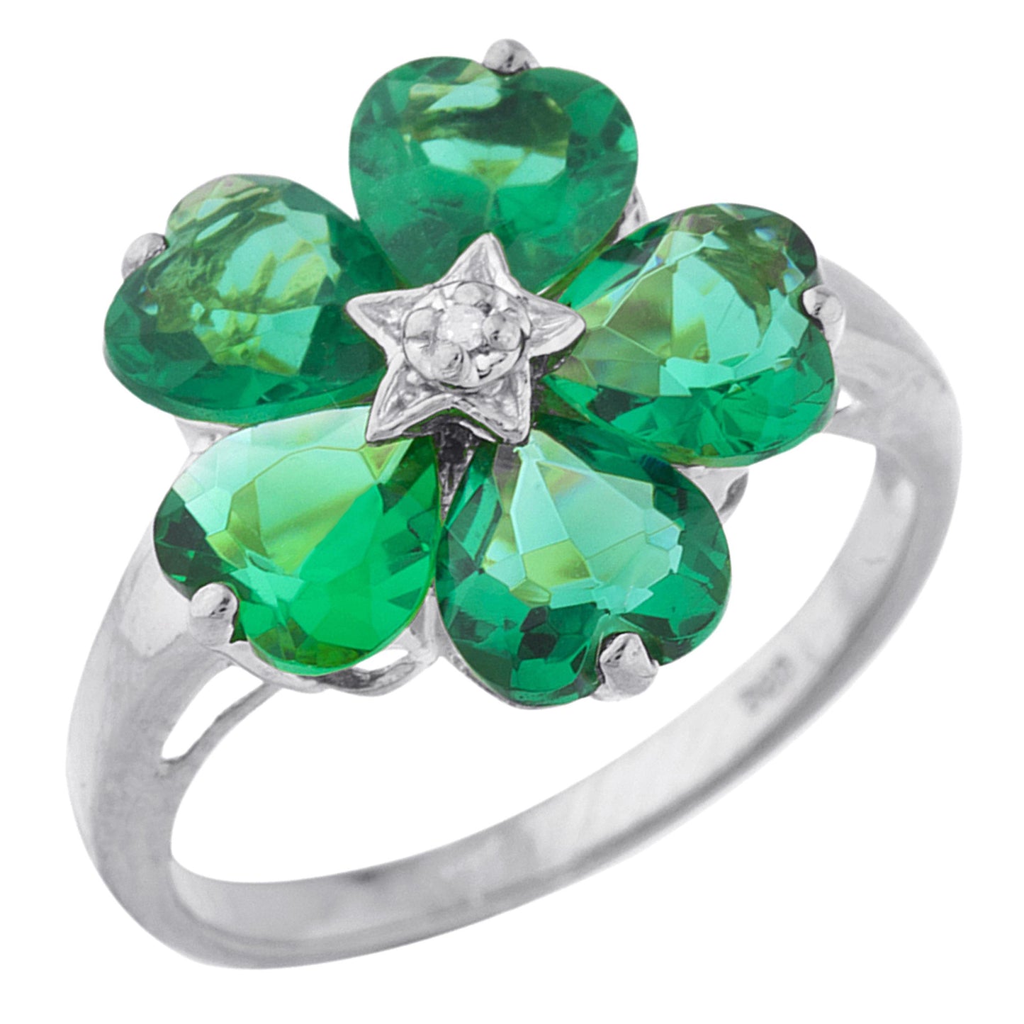 14Kt Gold Emerald & Diamond Heart Flower Design Ring