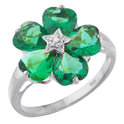 14Kt Gold Emerald & Diamond Heart Flower Design Ring