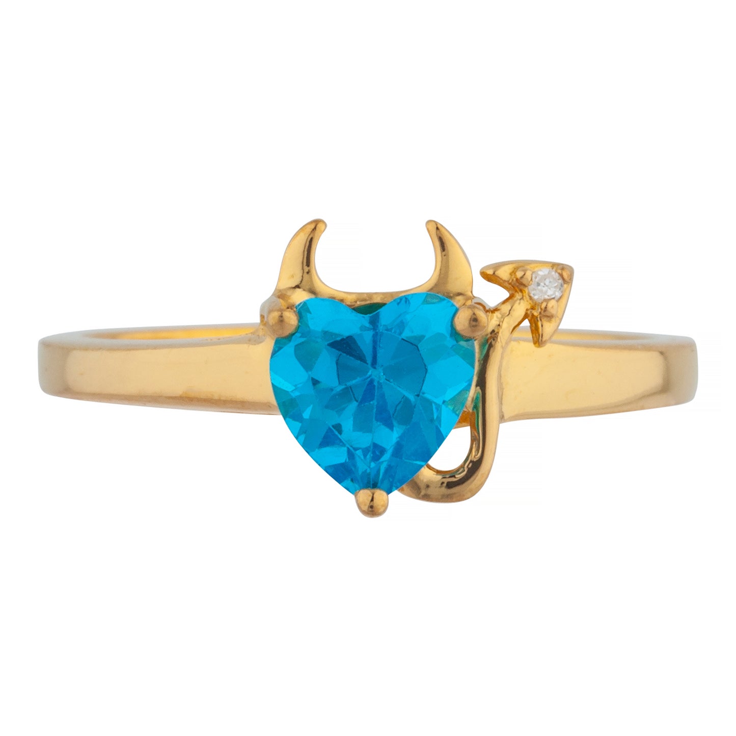 Swiss Blue Topaz & Diamond Devil Heart Ring 14Kt Yellow Gold Rose Gold Silver