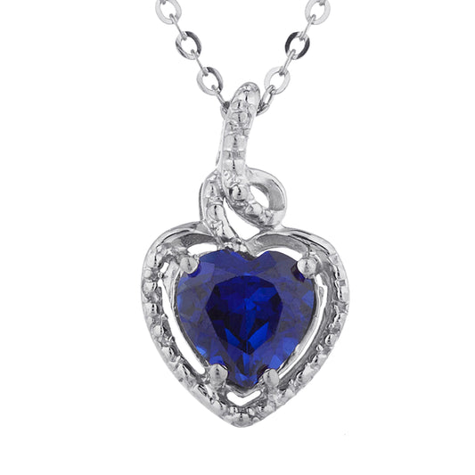 1.5 Ct Blue Sapphire Heart Design Pendant .925 Sterling Silver