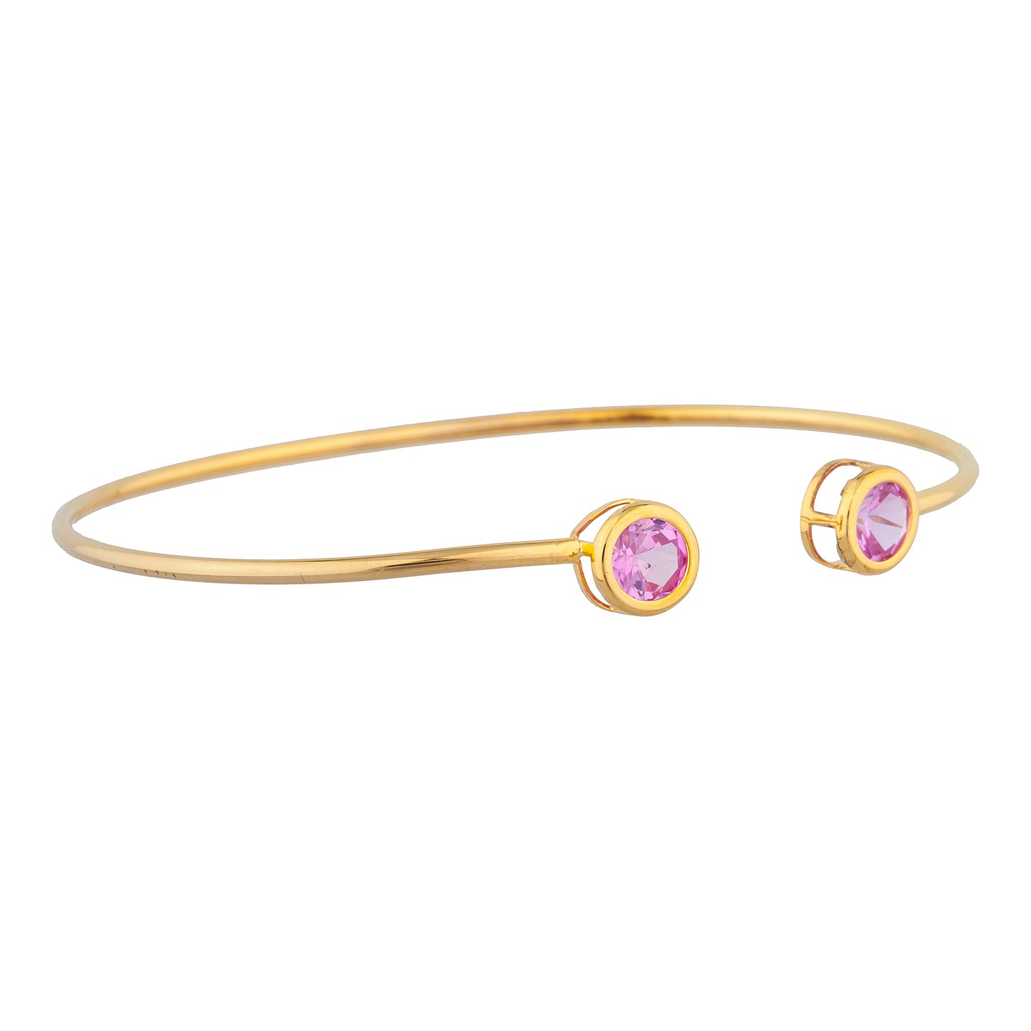 14Kt Gold Pink Sapphire Round Bezel Bangle Bracelet