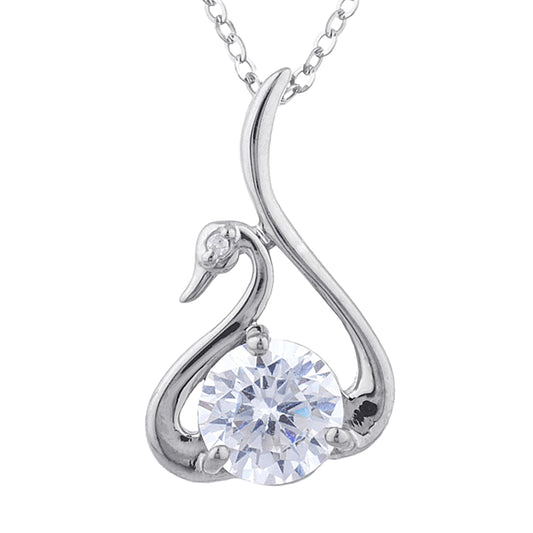 Zirconia & Diamond Swan Pendant .925 Sterling Silver