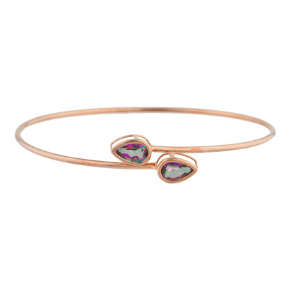 14Kt Rose Gold Plated Natural Mystic Topaz Pear Bezel Bangle Bracelet