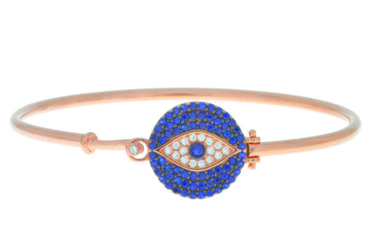 14Kt Rose Gold Plated Evil Eye Blue White CZ Bangle Bracelet