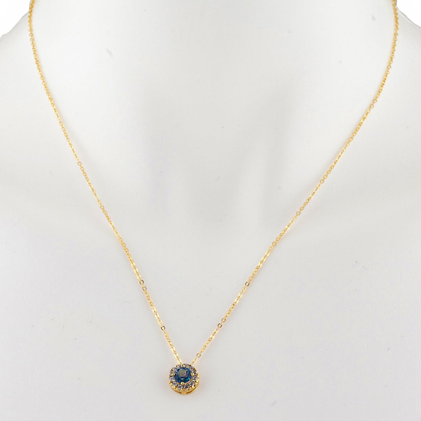 14Kt Gold 0.50 Ct Natural Blue Mystic Topaz Halo Design Pendant Necklace