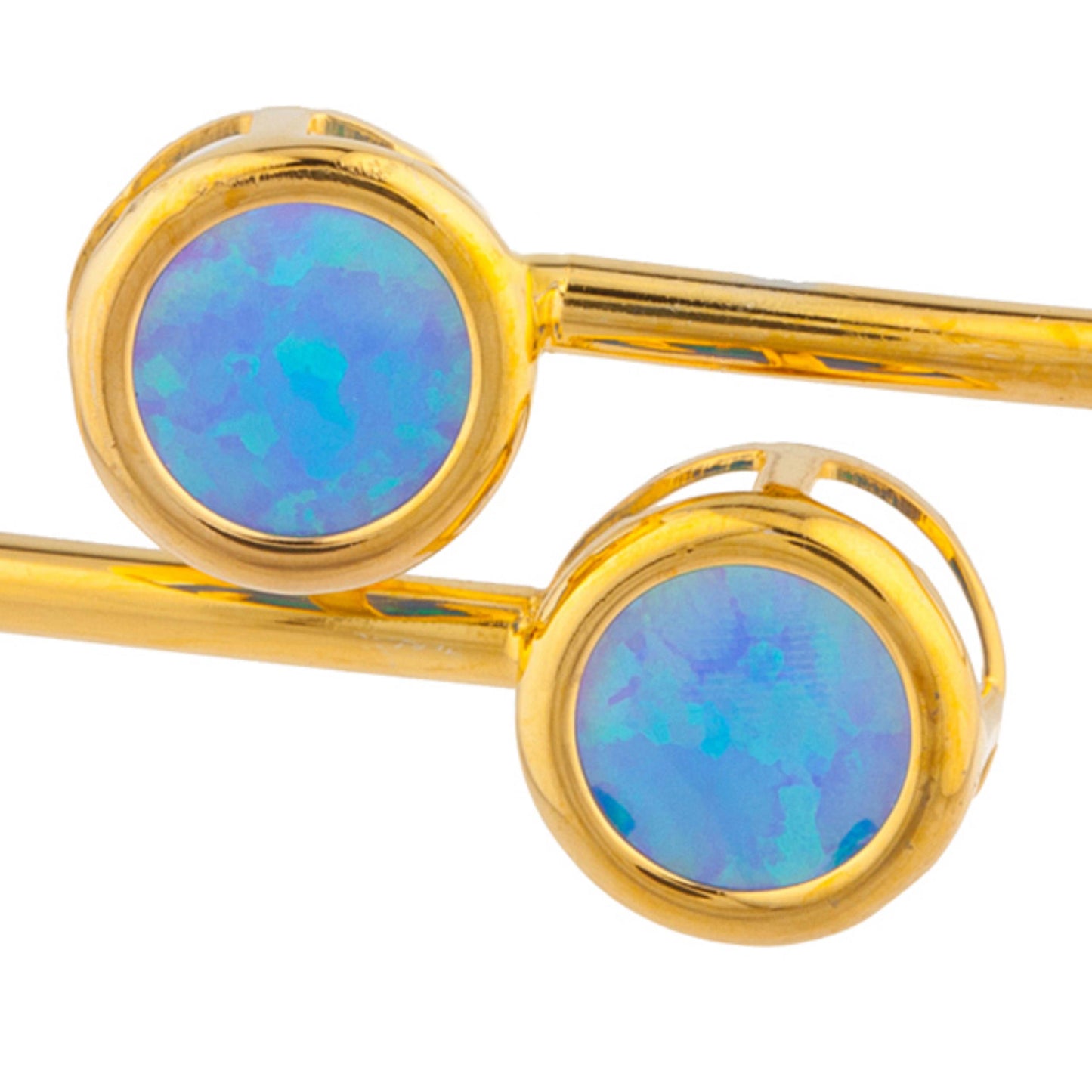 14Kt Yellow Gold Plated Blue Opal Round Bezel Bangle Bracelet