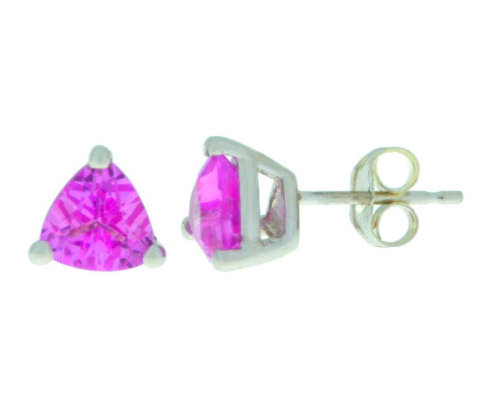 2 Ct Pink Sapphire Trillion Stud Earrings .925 Sterling Silver