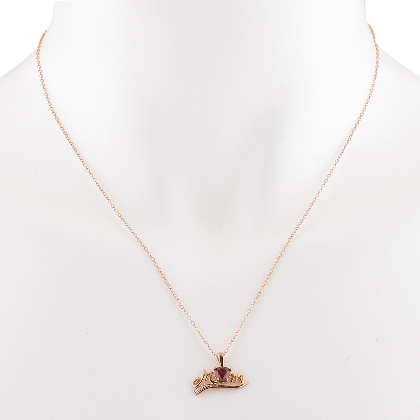 14Kt Rose Gold Plated Garnet & Diamond Heart Mom Pendant