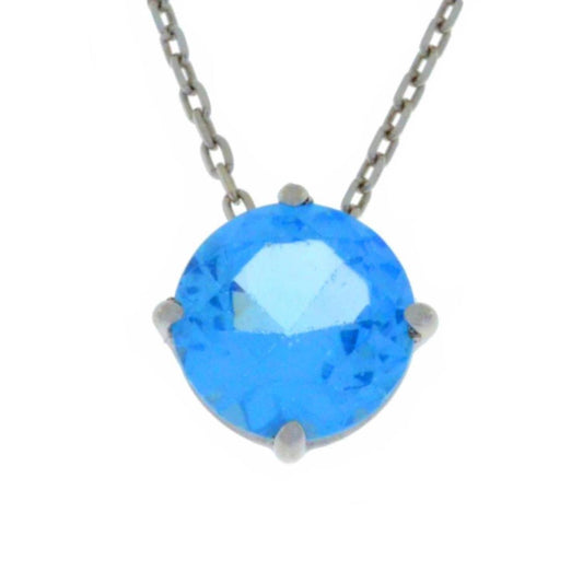 14Kt Gold Blue Topaz Round Pendant Necklace