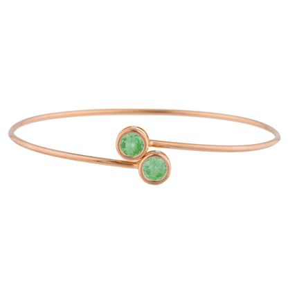 14Kt Gold Green Sapphire Round Bezel Bangle Bracelet