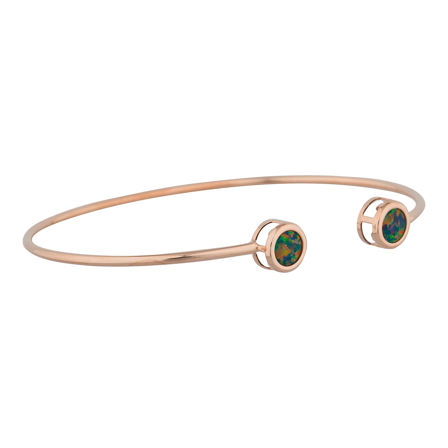 14Kt Rose Gold Plated Black Opal Round Bezel Bangle Bracelet