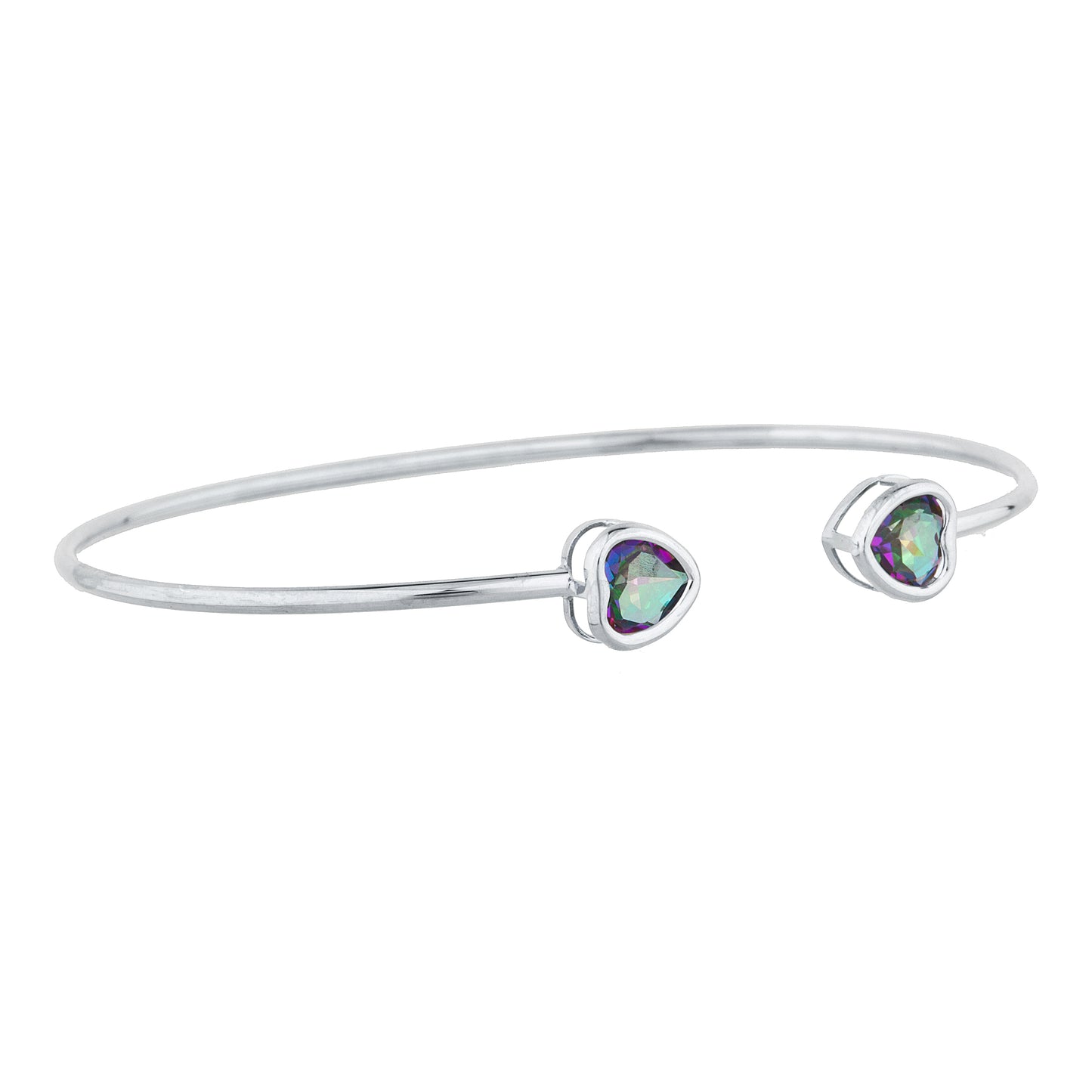 2 Ct Natural Mystic Topaz Heart Bezel Bangle Bracelet .925 Sterling Silver