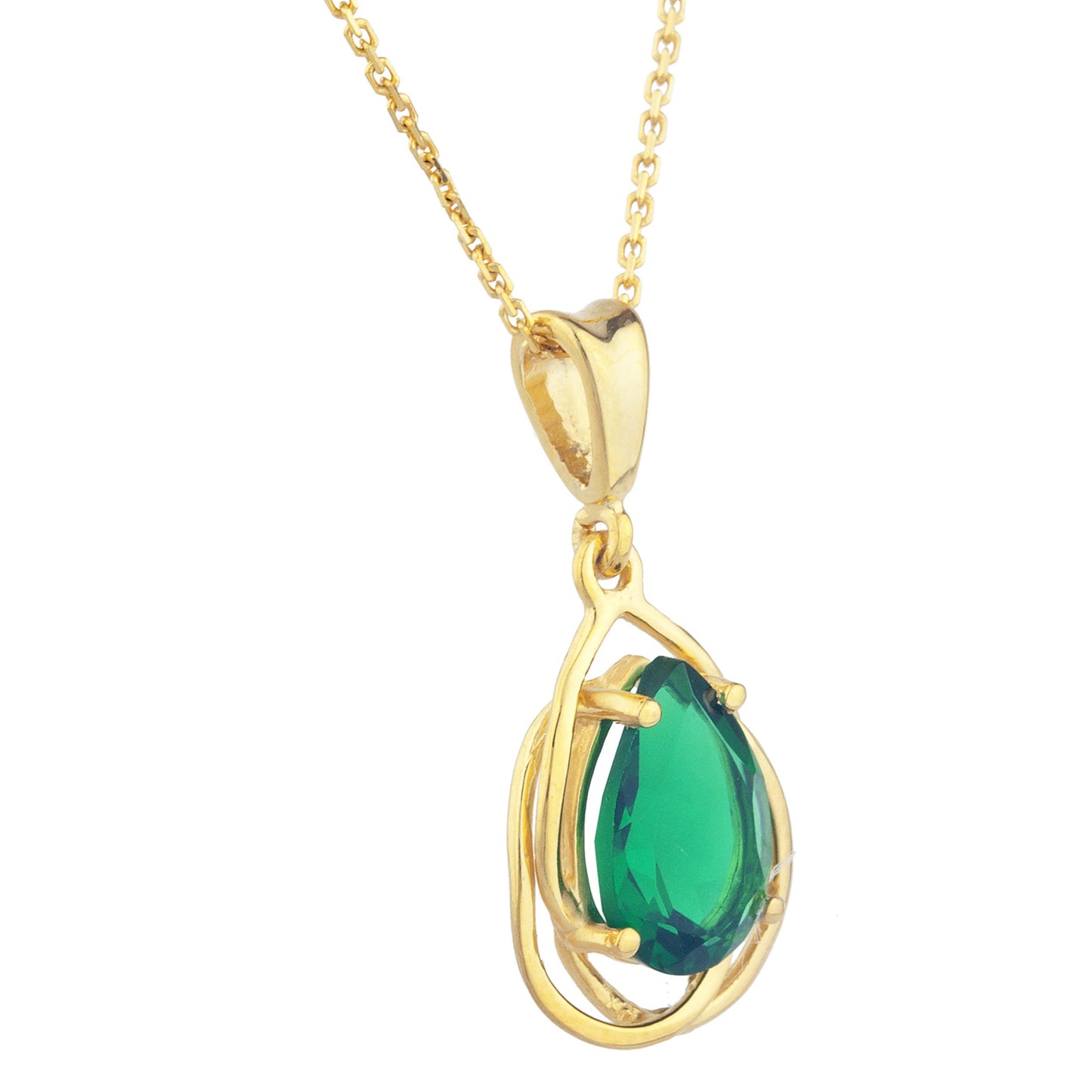 14Kt Gold 2 Ct Emerald Pear Teardrop Design Pendant Necklace