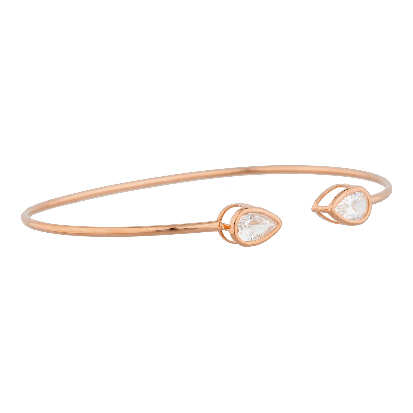 14Kt Rose Gold Plated Zirconia Pear Bezel Bangle Bracelet