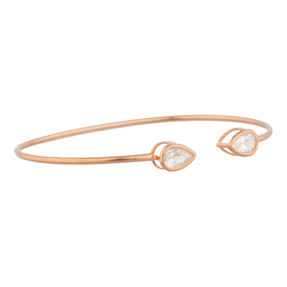 14Kt Rose Gold Plated Zirconia Pear Bezel Bangle Bracelet