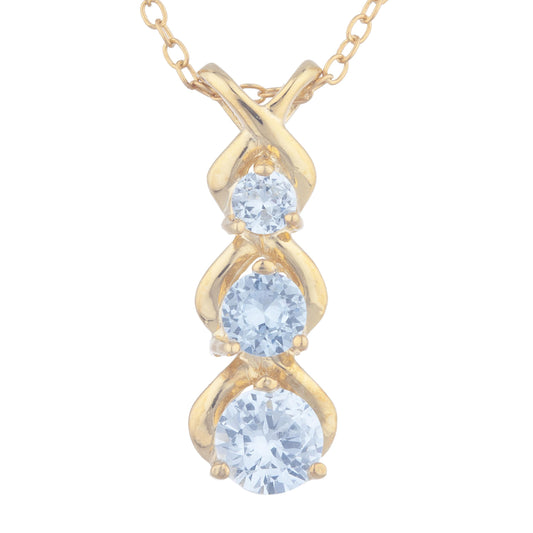 14Kt Yellow Gold Plated Aquamarine Round Past Present Future Pendant