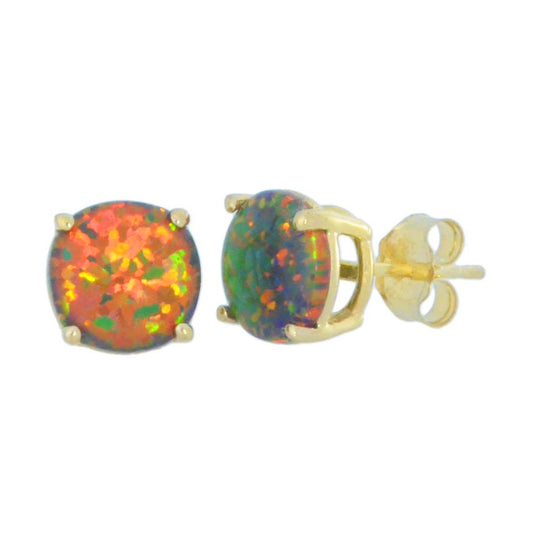 14Kt Yellow Gold Black Opal 4mm Round Stud Earrings