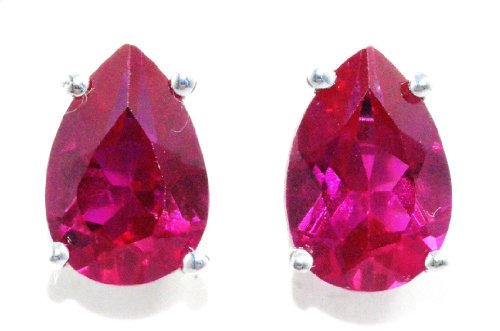 5 Carat Created Ruby Pear Stud Earrings .925 Sterling Silver