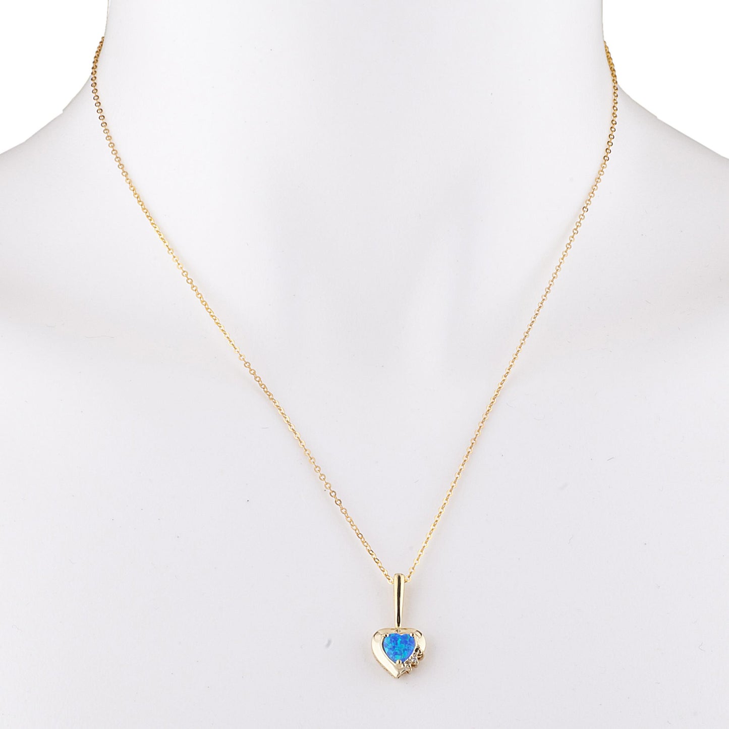 14Kt Yellow Gold Plated Blue Opal & Diamond Heart Pendant