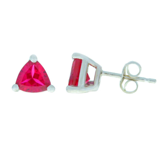 14Kt Gold Created Ruby Trillion Stud Earrings