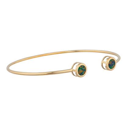 14Kt Yellow Gold Plated Black Opal Round Bezel Bangle Bracelet