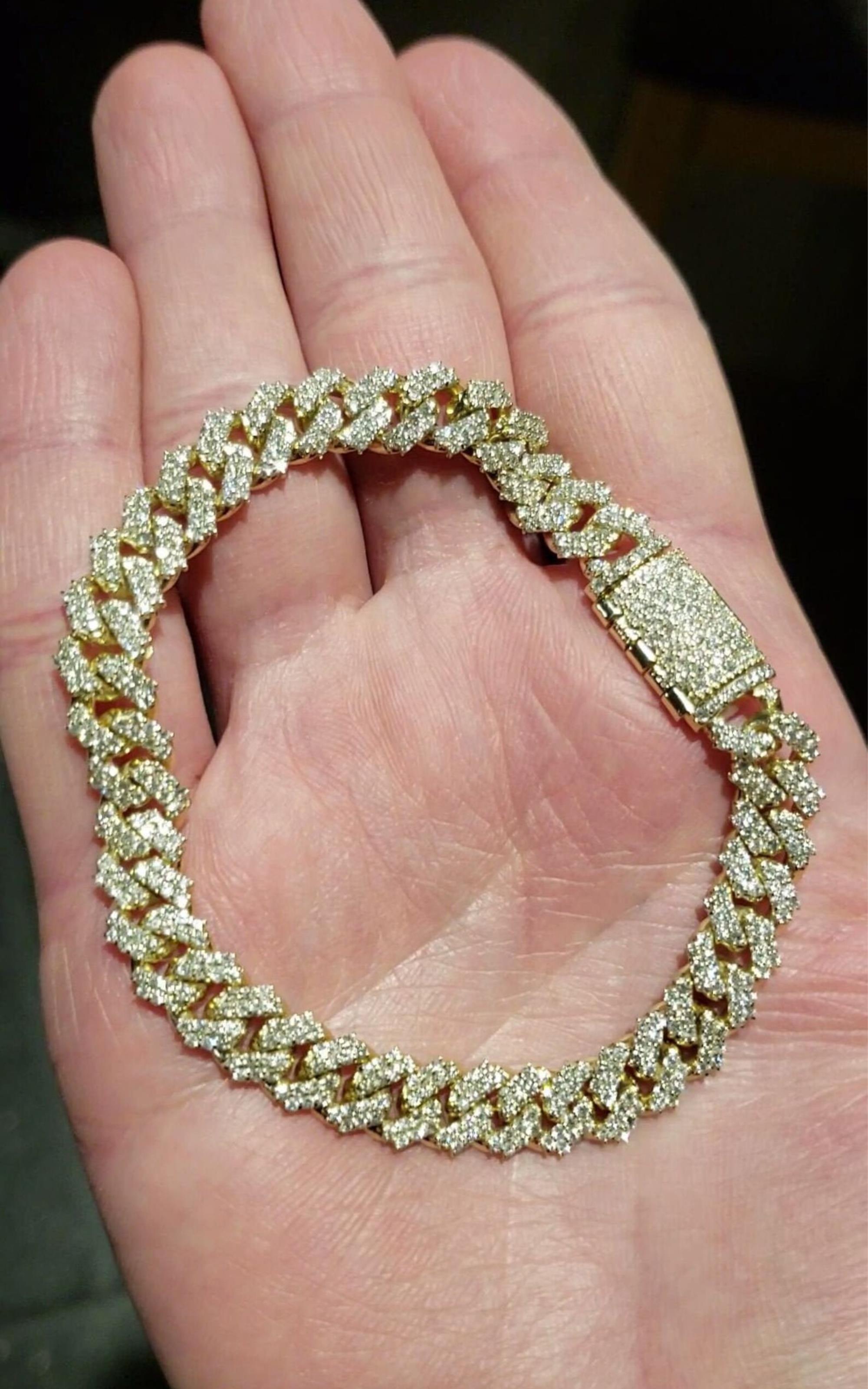 14Kt Yellow Gold 5.90 Ct Diamond Cuban Men's Bracelet