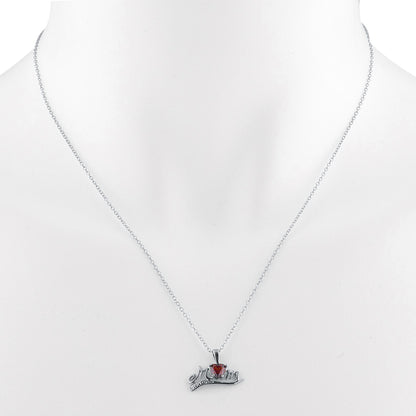 0.50 Ct Garnet & Diamond Heart Mom Pendant .925 Sterling Silver