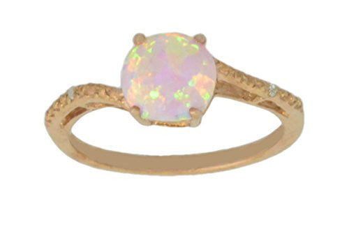 14Kt Rose Gold Pink Opal & Diamond Round Ring