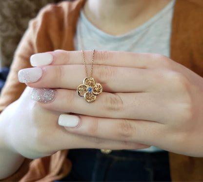 14Kt Gold Tanzanite Clover Design Pendant Necklace