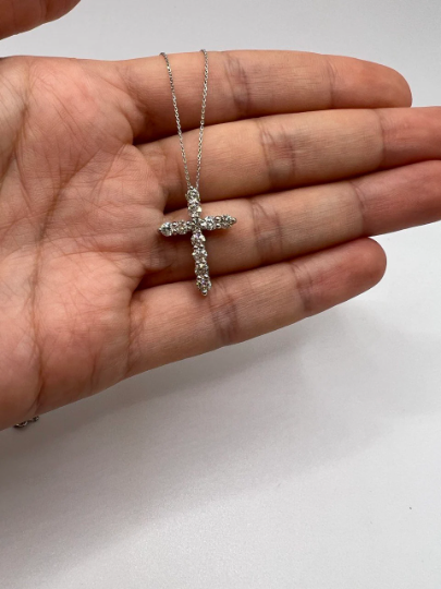 14Kt Gold 1 Ct Genuine Natural Diamond Cross Pendant Necklace